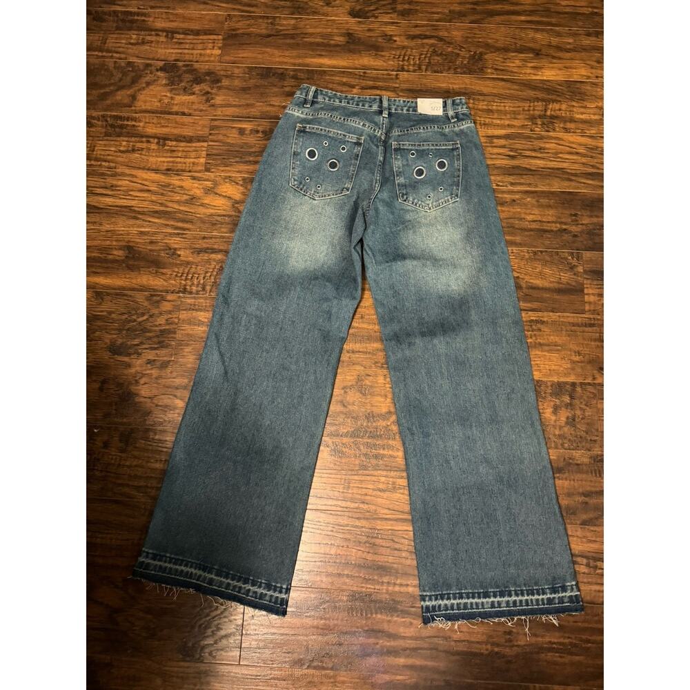 Cali 1850 Women's Wide-Leg Raw Hem Grommet Blue Denim Jeans Size 5/27 NWT